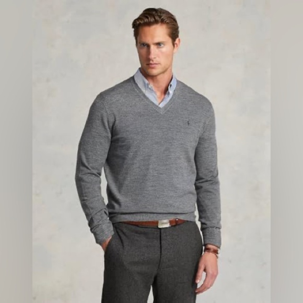 Polo Ralph Lauren Pima Cotton V neck Pullover Charcoal Grey 2 LT